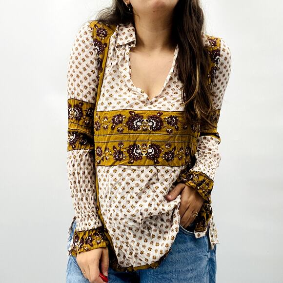 Free people XS yellow floral long sleeve blouse - Picture 5 of 6